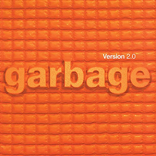 Album cover with the text garbage and Version 2.0 over an orange quilted background.