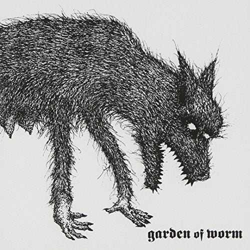 Black and white illustration of a wolf-like creature, album cover.