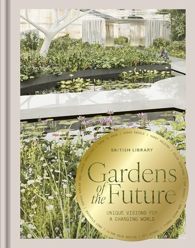 Book cover depicting a futuristic garden with water features and lush plants.