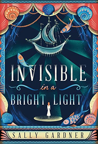 Book cover: ship-shaped hammock, small figure, shells, and fish in blue tones.