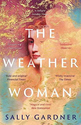 Book cover: woman’s face overlaid with swirling orange and yellow clouds.