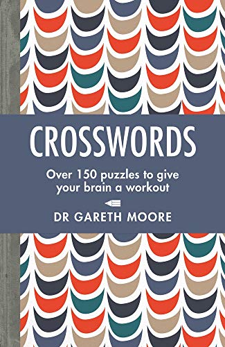 Book cover titled Crosswords by Dr Gareth Moore with a colorful crescent pattern background.