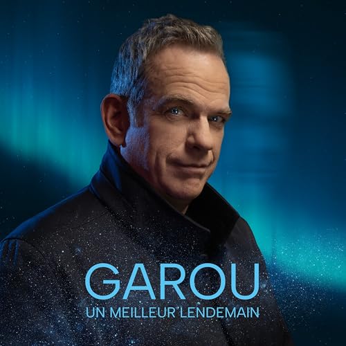 Garou album cover featuring a portrait of the singer against a blue background.