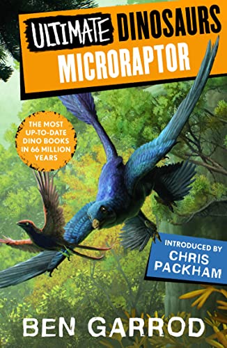 Book cover depicting a blue Microraptor dinosaur in flight through foliage.