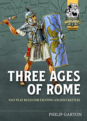 A Roman soldier with a shield and spear stands over a map background.