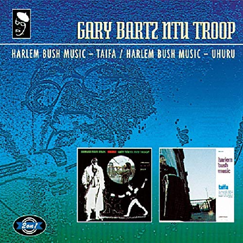 CD cover for Gary Bartz Ntu Troop featuring blue abstract art and two album inserts.