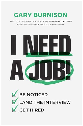Book cover with bold text "I NEED A JOB!" and checklist icons.