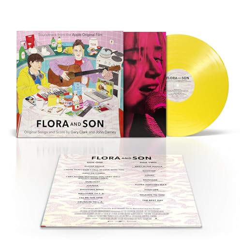 Flora and Son vinyl record set with illustrated cover, yellow disc, and tracklist insert.
