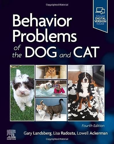 Book cover: "Behavior Problems of the Dog and Cat," fourth edition, with animal photos.