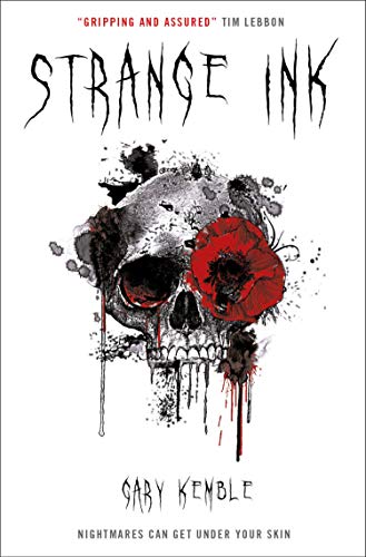 Book cover: skull with red poppy, ink splatters, and dripping red paint.
