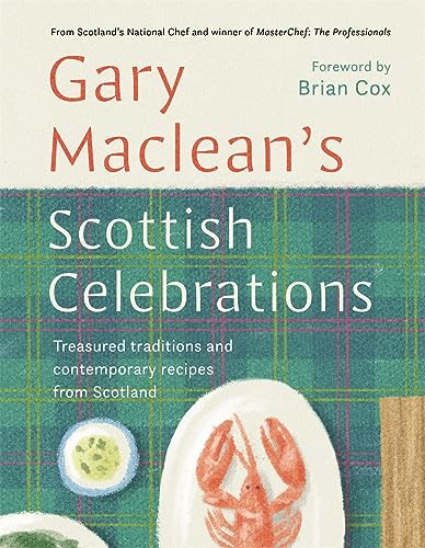 Cookbook cover: “Scottish Celebrations” by Gary Maclean, featuring food illustrations.