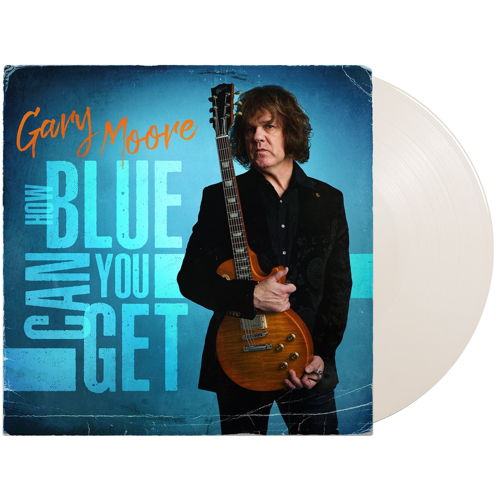 Gary Moore album cover with guitarist and vinyl record shown.