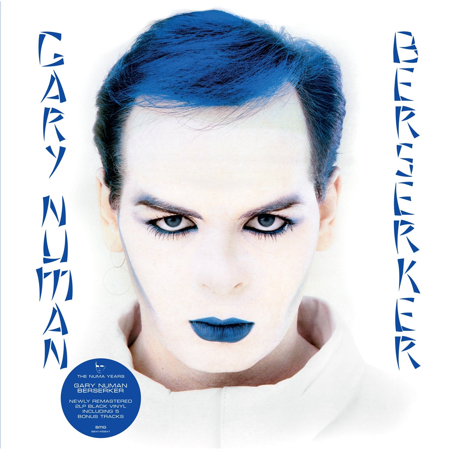 Gary Numan album cover: close-up portrait with blue and white text.