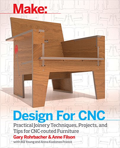 Book cover: wooden chair design, "Design For CNC" title, and text.