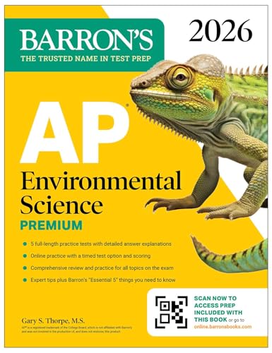 Yellow book cover with a lizard, text “AP Environmental Science Premium 2026.”