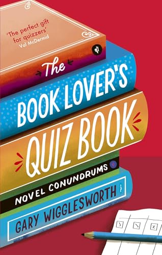 Stack of colorful books titled "The Book Lover's Quiz Book" and a pencil.