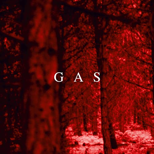 Red monochrome forest scene with the text "GAS" vertically centered.