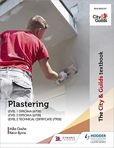 Textbook cover: "Plastering" with image of a worker applying plaster.
