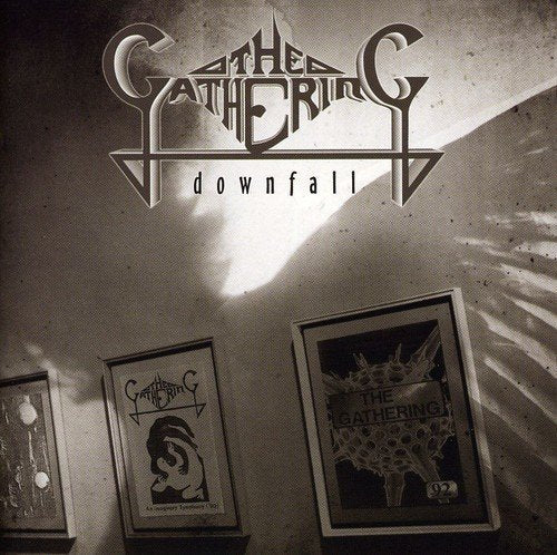 Black and white album cover for "The Gathering - Downfall" with framed artwork.