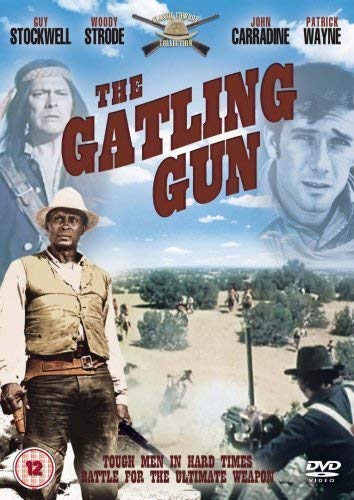 DVD cover for "The Gatling Gun" featuring cowboys and a western landscape.