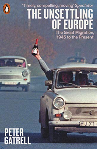Book cover depicting vintage cars and a raised hand, titled “The Unsettling of Europe.”