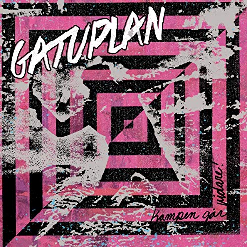 A distressed pink and black album cover with white text and abstract design.