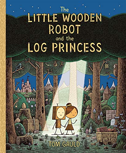 Book cover: robot and girl stand in a whimsical forest scene.