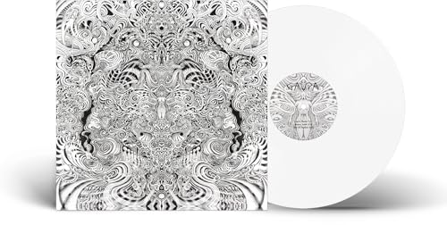 Black and white patterned vinyl record and album cover with central design.
