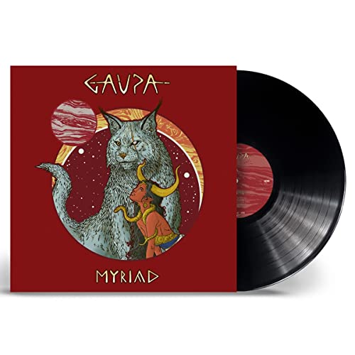 Vinyl record cover featuring a cat, planets, and a horned figure.