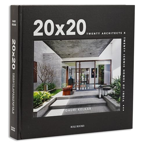 Black book cover featuring a modern Indian home’s entrance and text “20x20”.