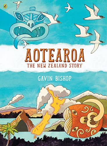 Book cover: Māori carving, birds, and a map of New Zealand.