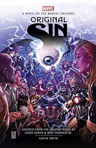 Marvel’s “Original Sin” novel cover featuring heroes and a giant eye.
