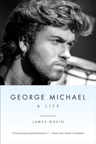 Black and white portrait of George Michael on the cover of a biography book.