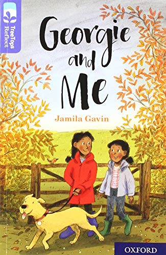 Book cover: two girls, a dog, and autumn trees in a field.
