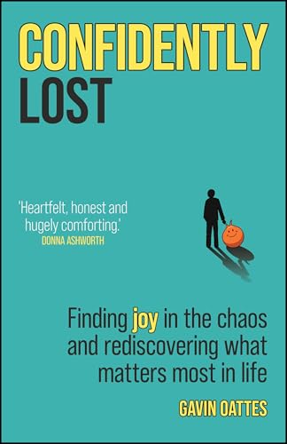 Book cover titled Confidently Lost with a silhouette of a person holding a smiling balloon.