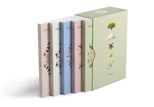 Five pastel-colored books with floral illustrations in a light green box.