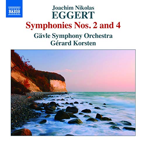 CD cover featuring a rocky coastline at sunset and text for Eggert's symphonies.