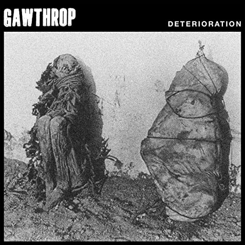 Black and white album cover featuring two bundled, decaying figures.