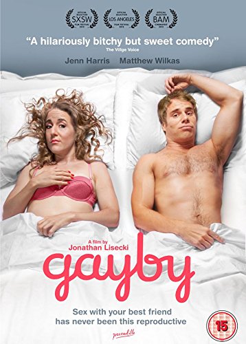 DVD cover for "Gayby" featuring two people in bed.
