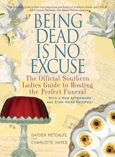 Book cover with lilies, deviled eggs, and red gelatin dessert.