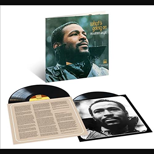 Marvin Gaye What's Going On vinyl record with album cover, inner sleeve, and disc.