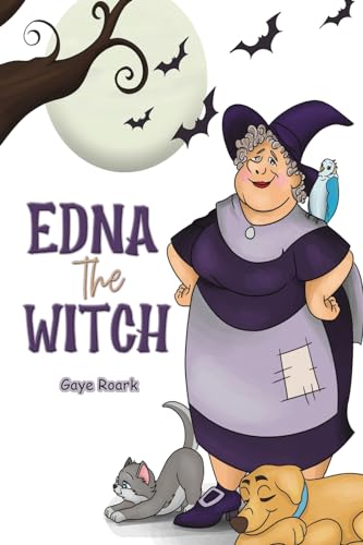Book cover featuring a smiling witch, cat, and two pets.