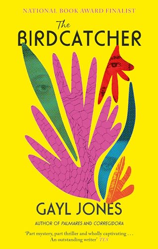 Yellow book cover with abstract pink and green foliage and a red bird.