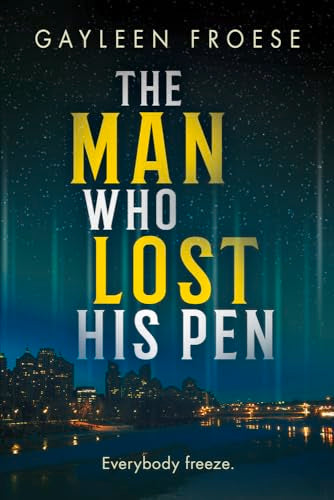 Book cover: “The Man Who Lost His Pen” with a city skyline.
