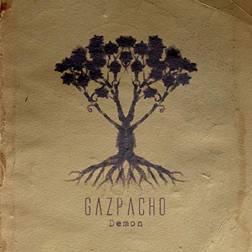 CD cover for Gazpacho’s “Demon” featuring a dark, symmetrical tree illustration.