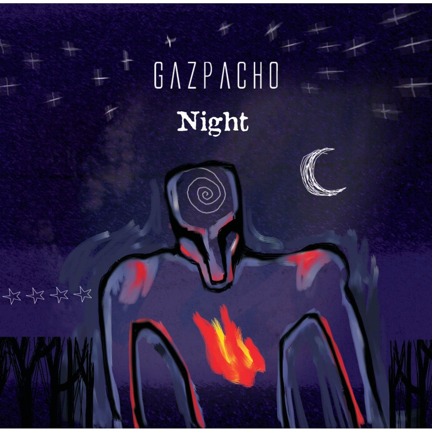 Gazpacho “Night” vinyl cover: abstract blue figure with crescent moon.