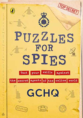 Yellow book cover titled "Puzzles for Spies" with spy-themed illustrations.