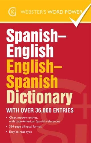 Red and yellow cover of a Spanish-English, English-Spanish dictionary with 36,000 entries.