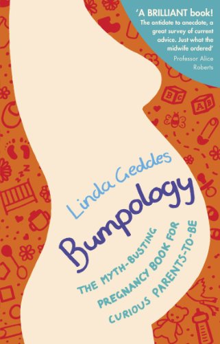 Book cover with a silhouette of a pregnant belly and baby-themed patterns.