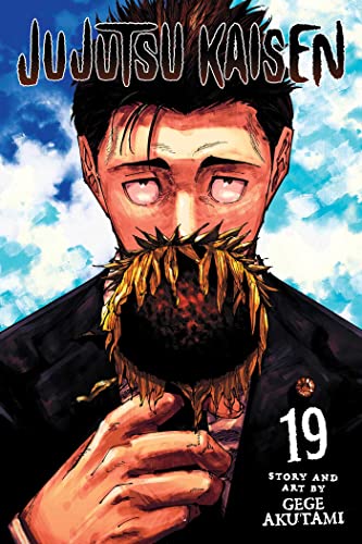 Jujutsu Kaisen volume 19 cover: man with sunflower replacing his mouth.